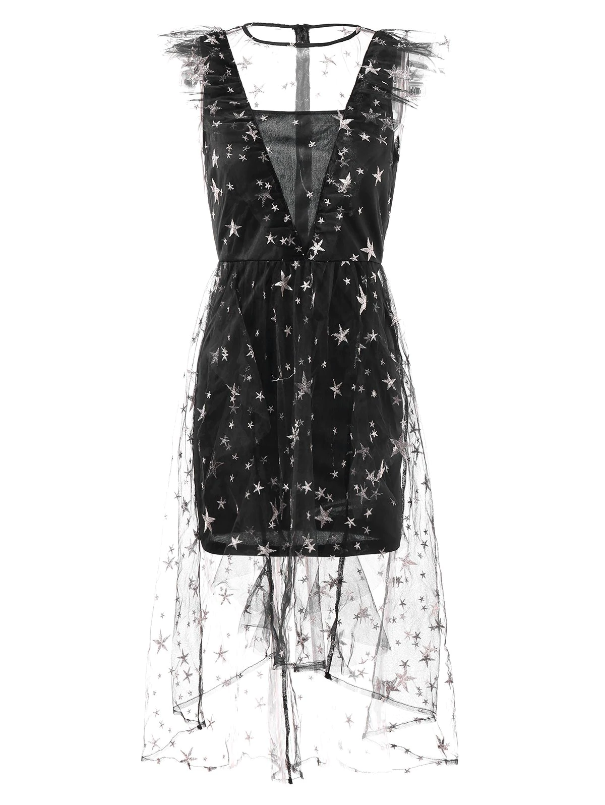 Stars Embroidery Ruffled Lace Dress